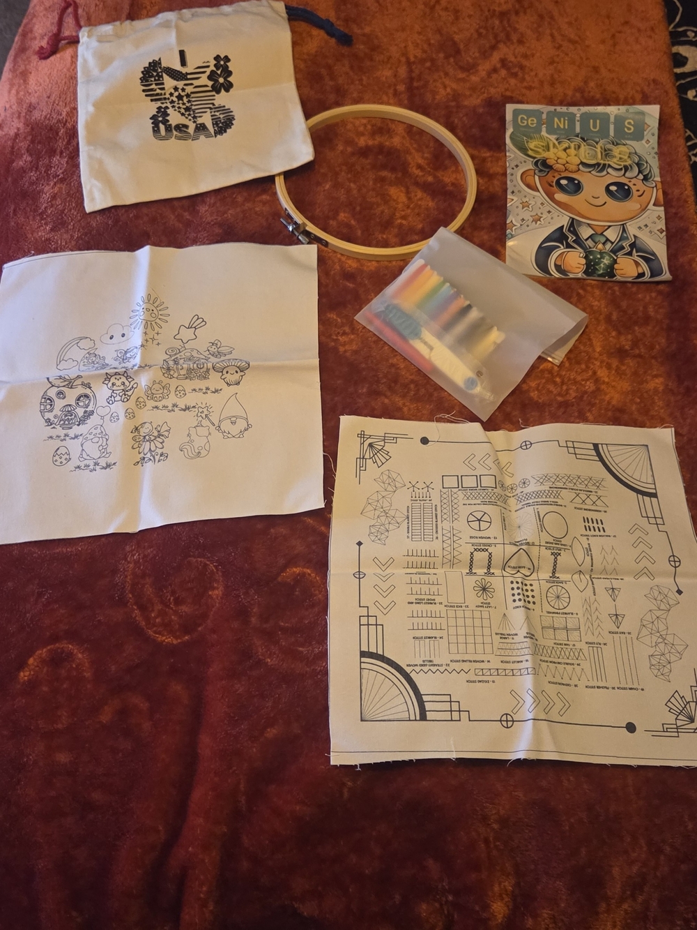 Embroidery Starter Kit with Printed Fabric Panels and Hoop - Multicolor
